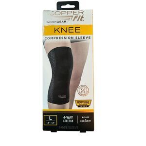 Copper Fit Work Gear Knee Compression Sleeve Relief Recovery 4-Way Stretch Large